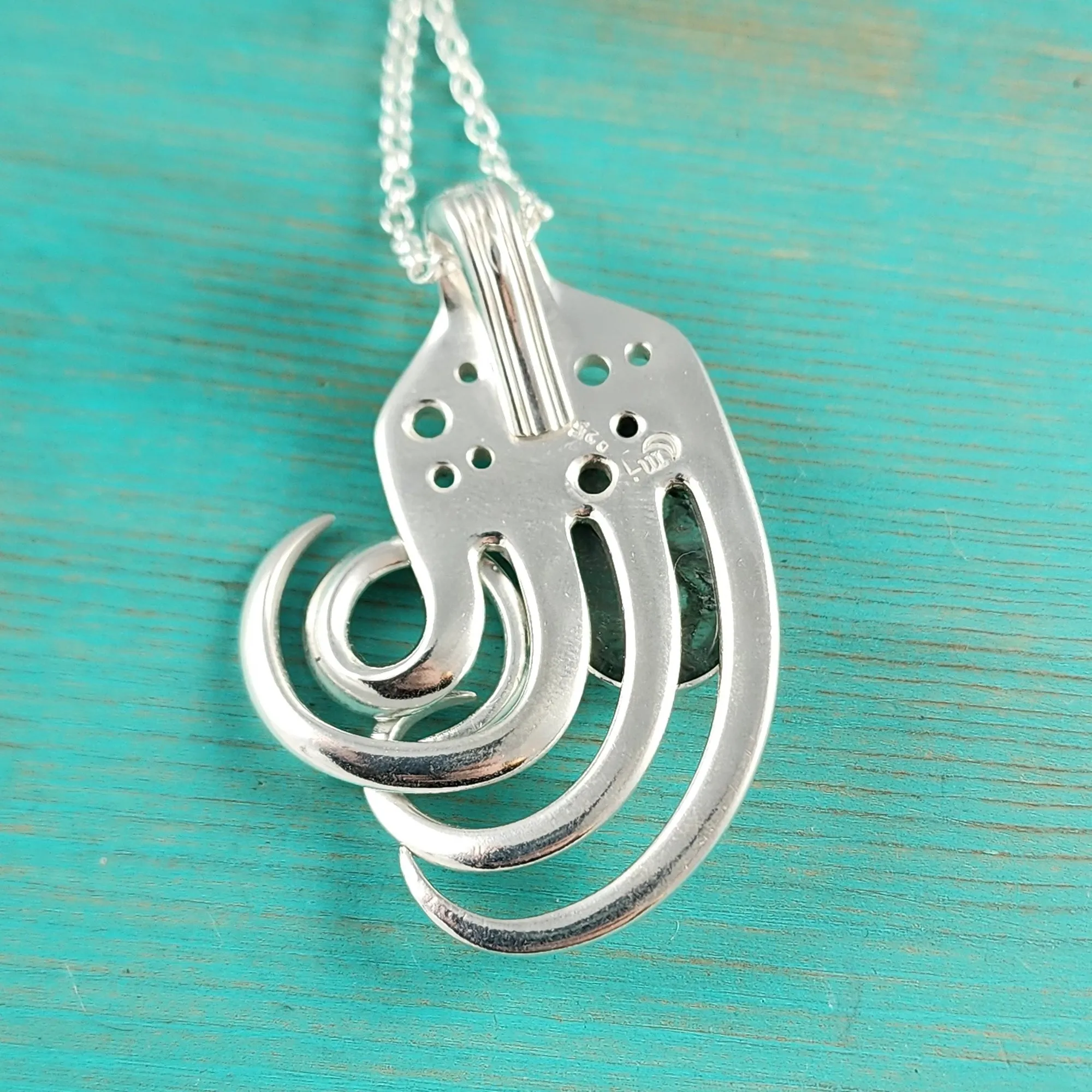 Sterling Silver Moss Agate Twisted Fork Pendant