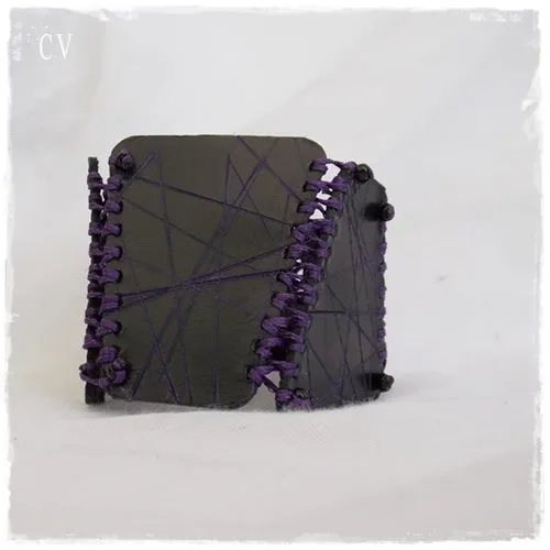 Stitched Black Leather Cuff Bracelet