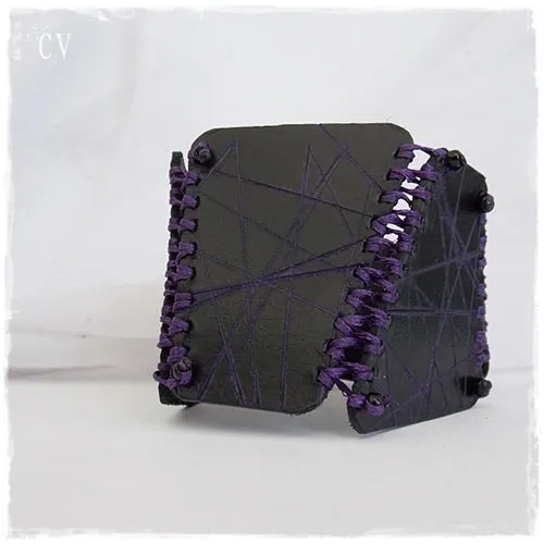 Stitched Black Leather Cuff Bracelet