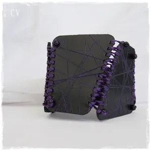Stitched Black Leather Cuff Bracelet
