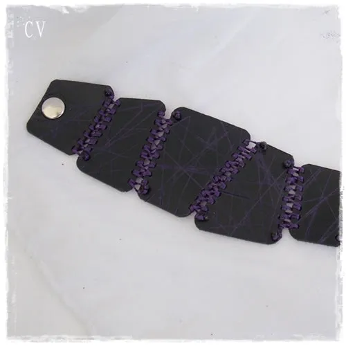 Stitched Black Leather Cuff Bracelet