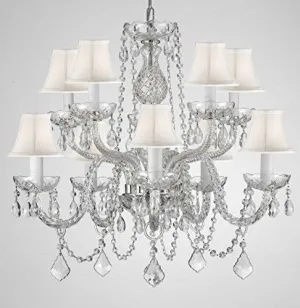 Swarovski Crystal Trimmed Chandelier Crystal Chandelier Lighting With White Shades H 25" X W 24" - G46-Whiteshades/Cs/1122/5 5 Sw