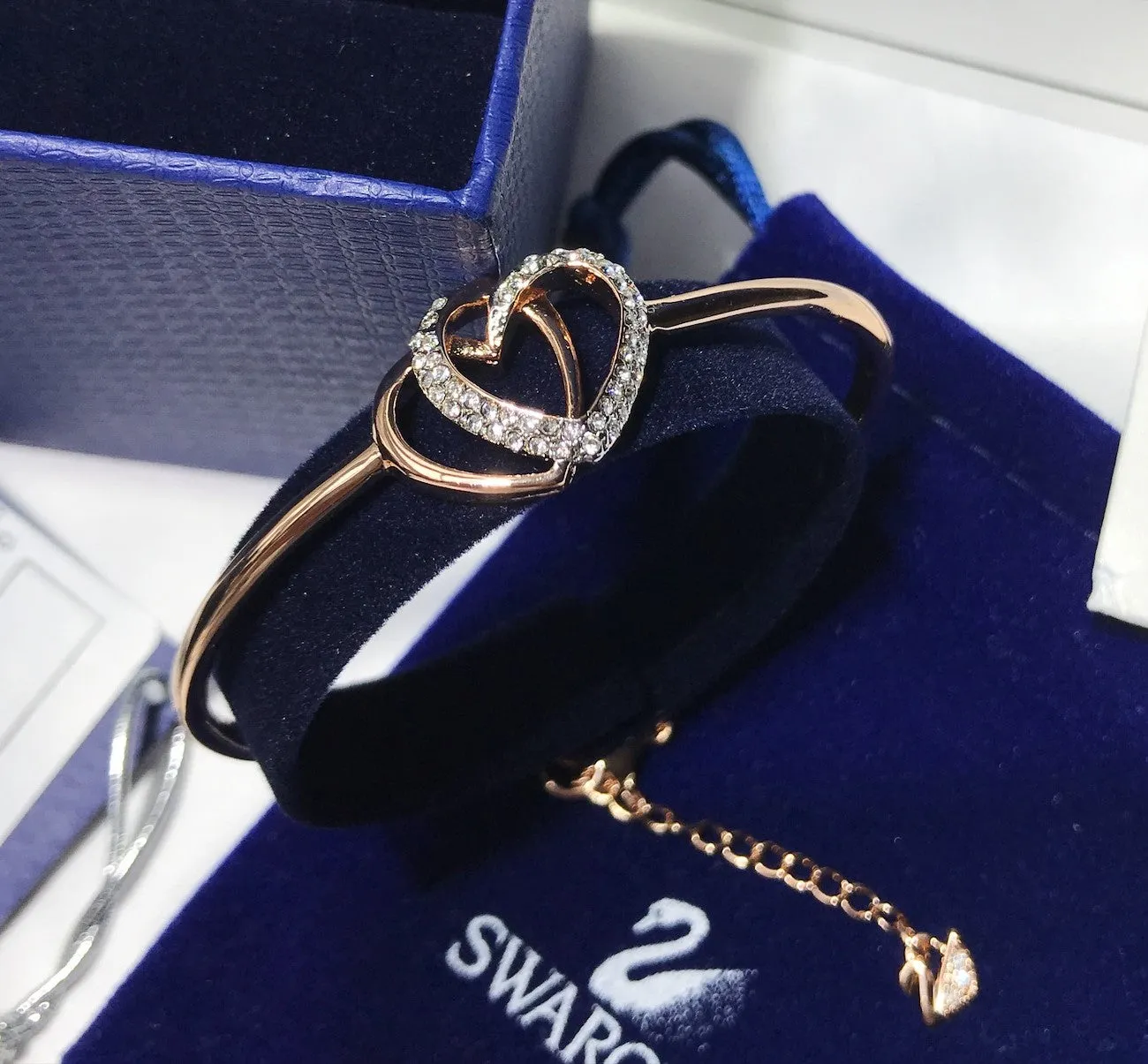 SWAROVSKI Dear Rose Gold & Clear Crystal Heart Bangle #5194838