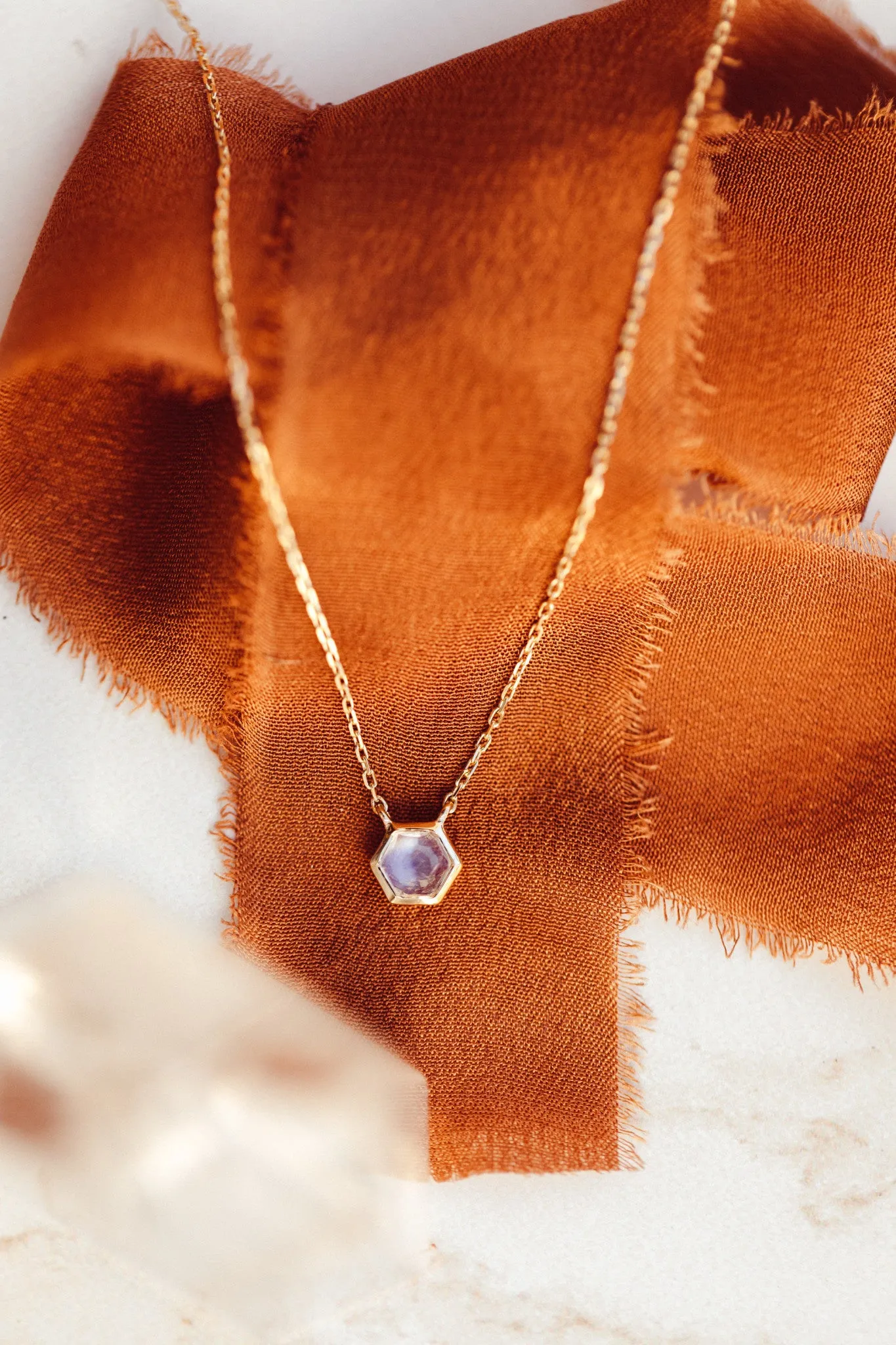 Tiny Hexagon Moonstone Necklace