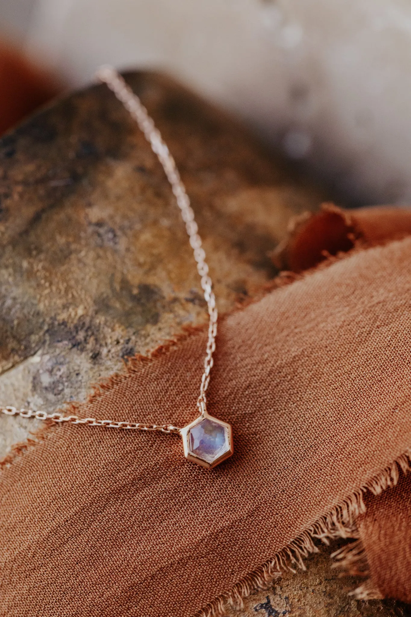 Tiny Hexagon Moonstone Necklace