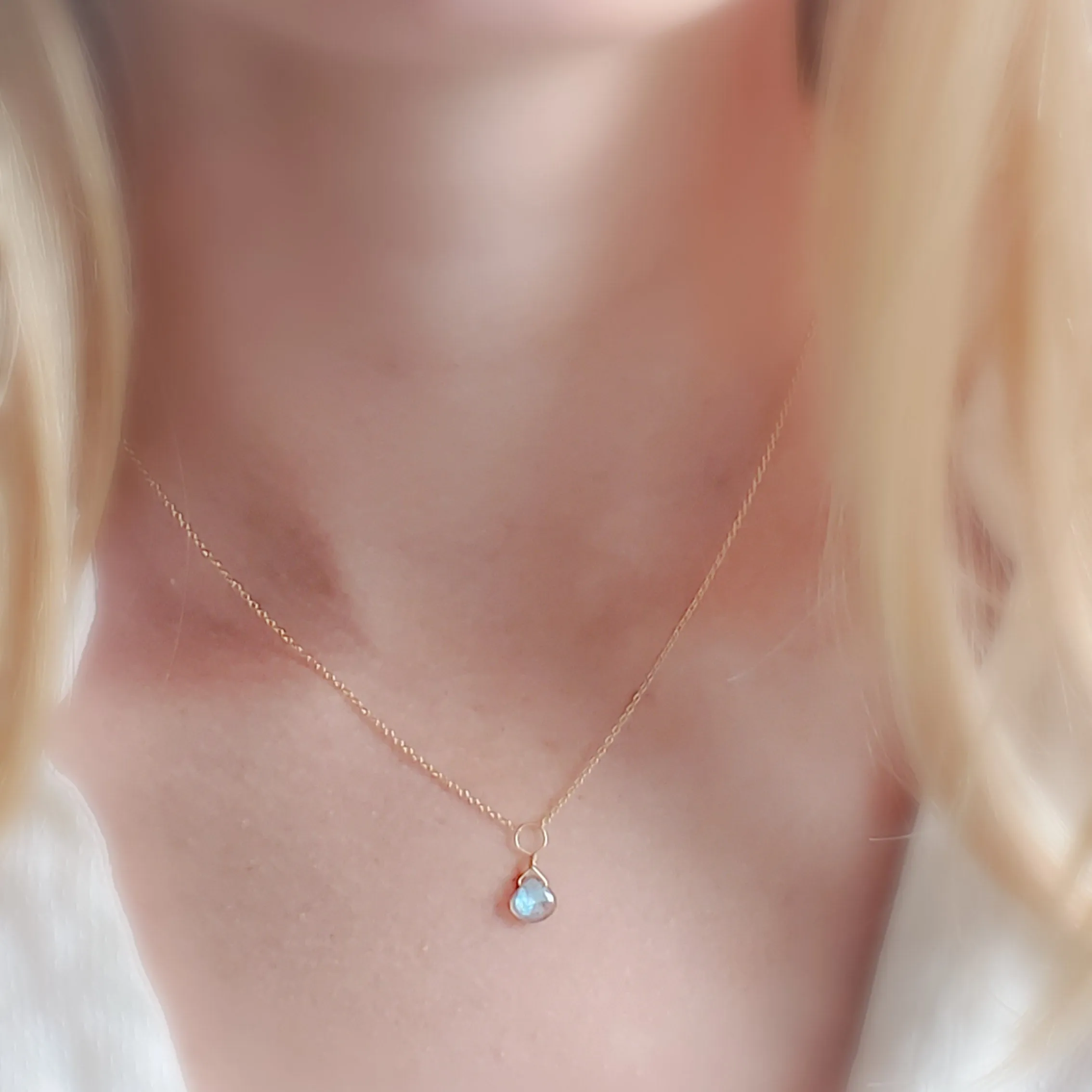 Tiny Labradorite Drop Necklace