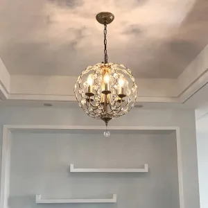 Traditional Aged Silver Chandelier with 6 Crystal Pendant Lights & Adjustable Metal Chain