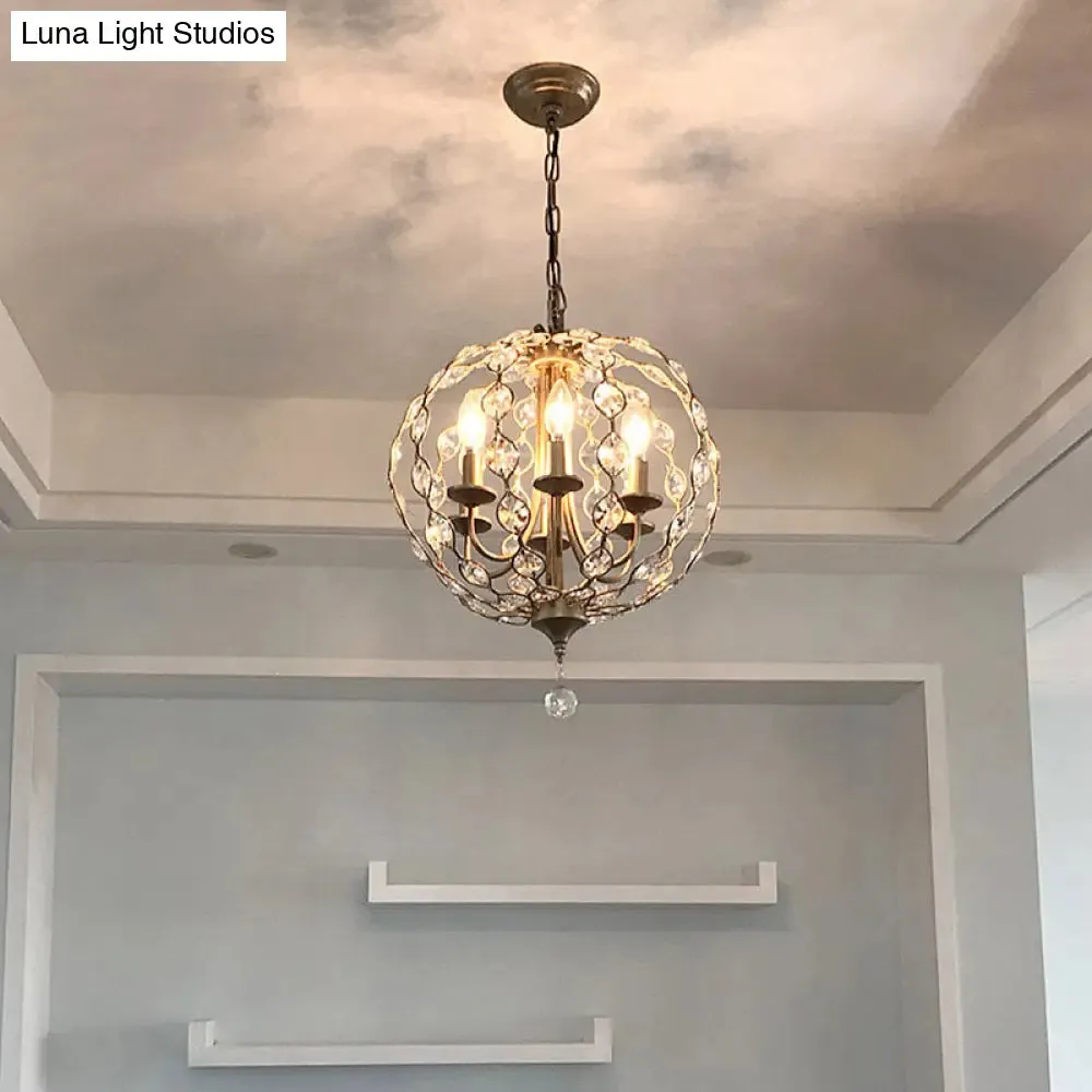 Traditional Aged Silver Chandelier with 6 Crystal Pendant Lights & Adjustable Metal Chain