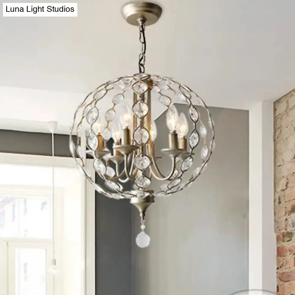 Traditional Aged Silver Chandelier with 6 Crystal Pendant Lights & Adjustable Metal Chain