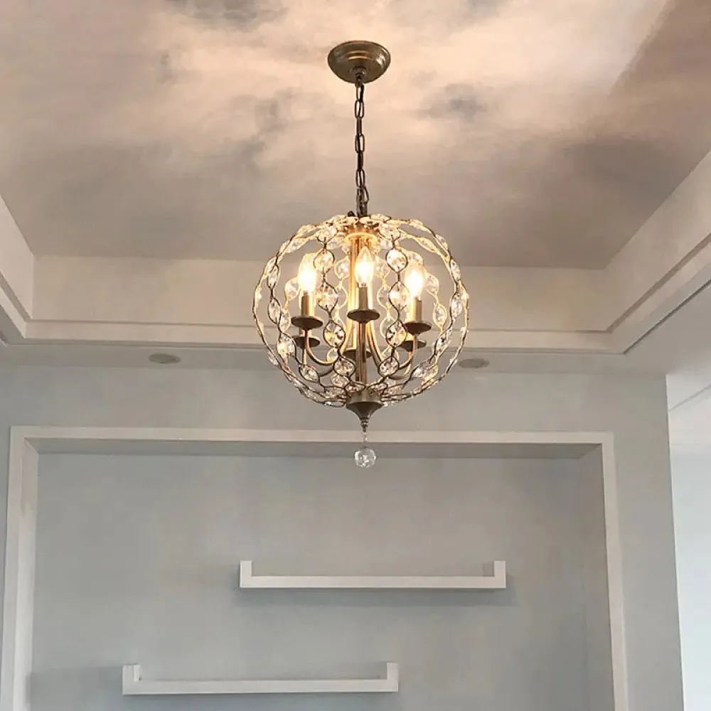Traditional Aged Silver Chandelier with 6 Crystal Pendant Lights & Adjustable Metal Chain