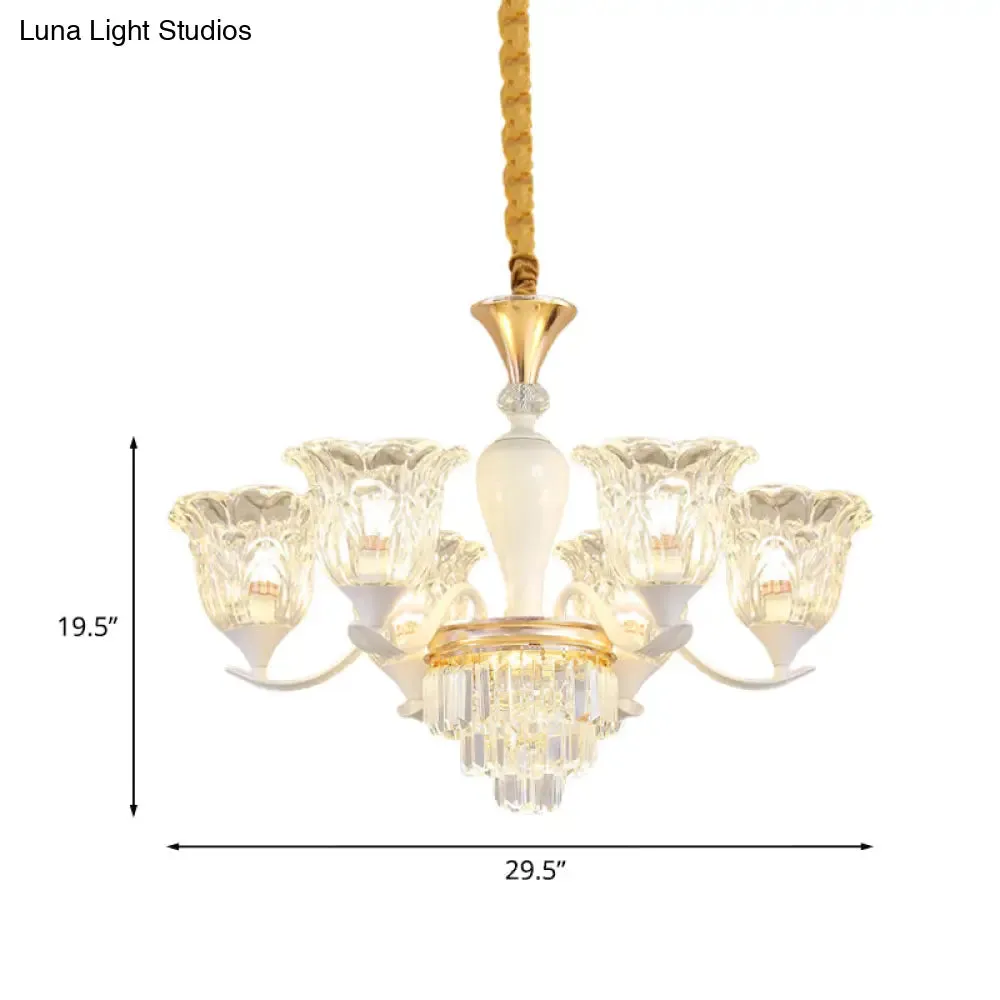 Traditional Clear Crystal Glass Chandelier Lamp - Blossom Bedroom Pendant (3/6-Head) in Gold Suspension