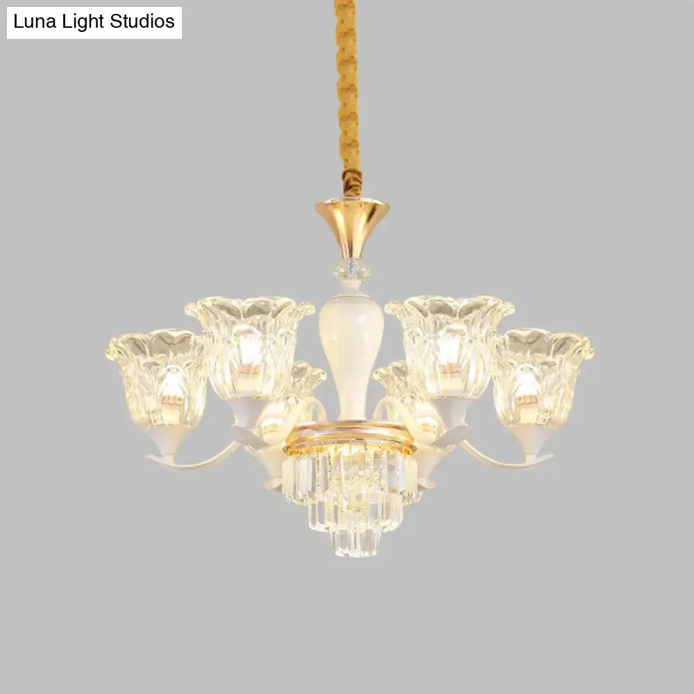 Traditional Clear Crystal Glass Chandelier Lamp - Blossom Bedroom Pendant (3/6-Head) in Gold Suspension