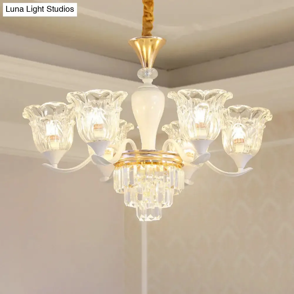 Traditional Clear Crystal Glass Chandelier Lamp - Blossom Bedroom Pendant (3/6-Head) in Gold Suspension