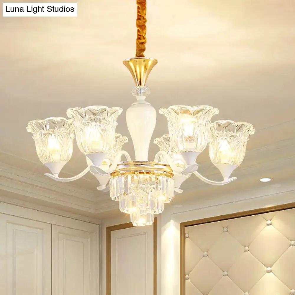 Traditional Clear Crystal Glass Chandelier Lamp - Blossom Bedroom Pendant (3/6-Head) in Gold Suspension