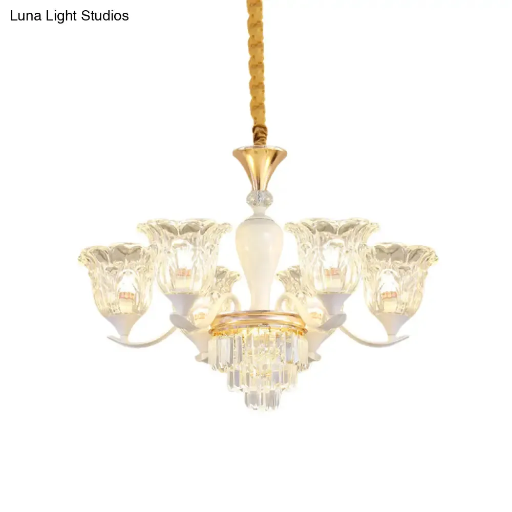 Traditional Clear Crystal Glass Chandelier Lamp - Blossom Bedroom Pendant (3/6-Head) in Gold Suspension