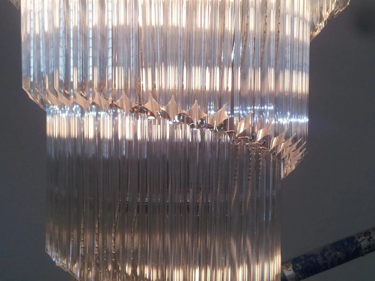 Trio Of Quadriedri Glass Prism Stairwell Spiral Chandeliers & More Bespoke Size Options