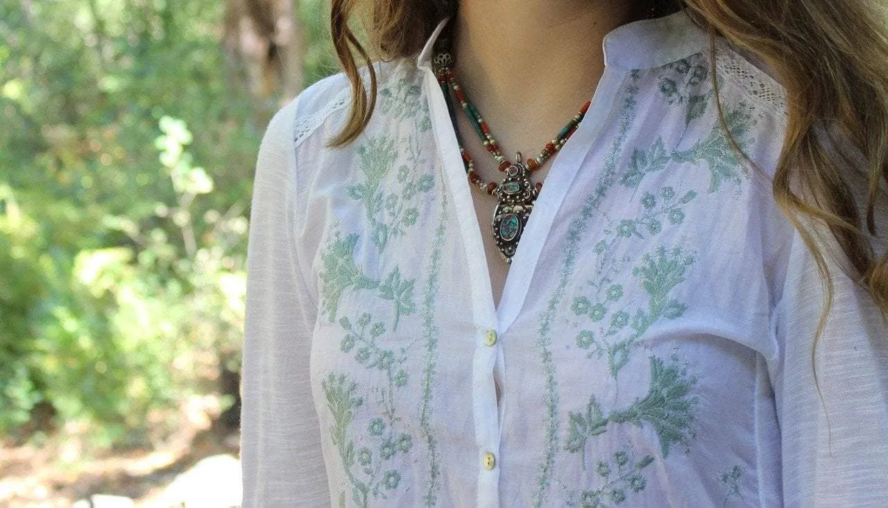 Turquoise and Coral Tibetan Karma Dolma Necklace