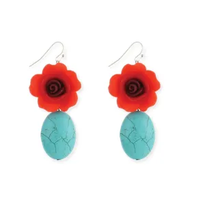 Turquoise and Red Flower Earring