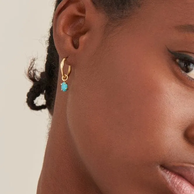 Turquoise Drop Wave Huggie Hoop Earrings E044-05G