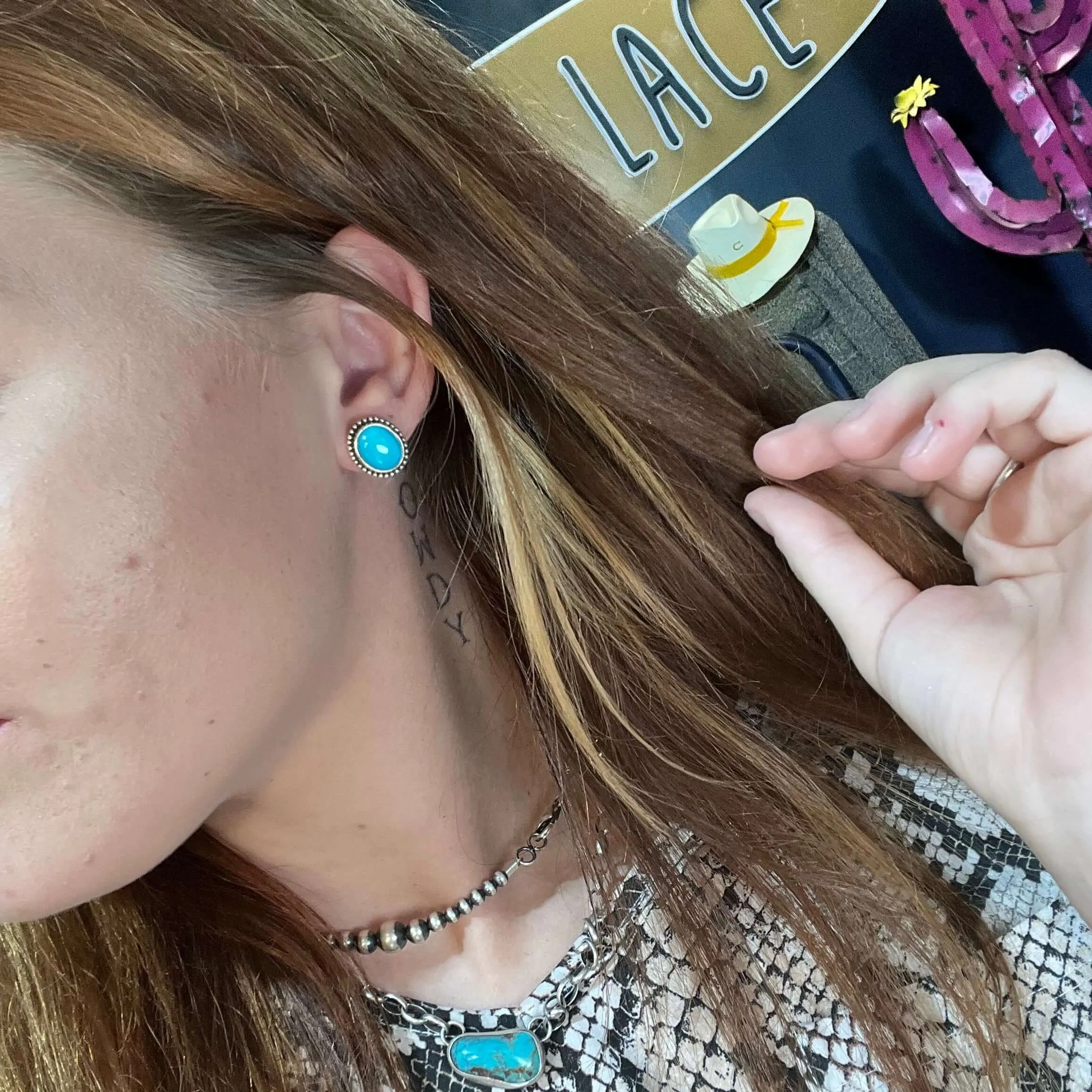 Turquoise with Ball Detail Stud Post Genuine Earring