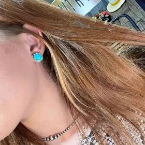 Turquoise with Ball Detail Stud Post Genuine Earring