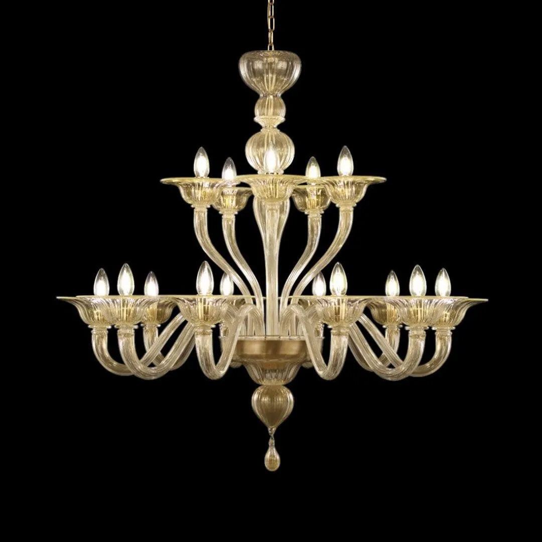 Two Tier 10 5 Light Gold Glass Chandelier