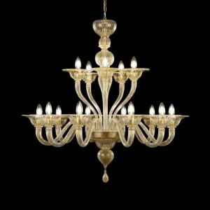 Two Tier 10 5 Light Gold Glass Chandelier