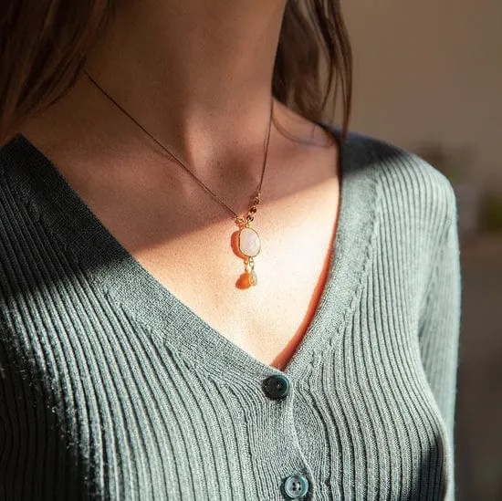 Two Tone Moonstone Slice Pendant Necklace