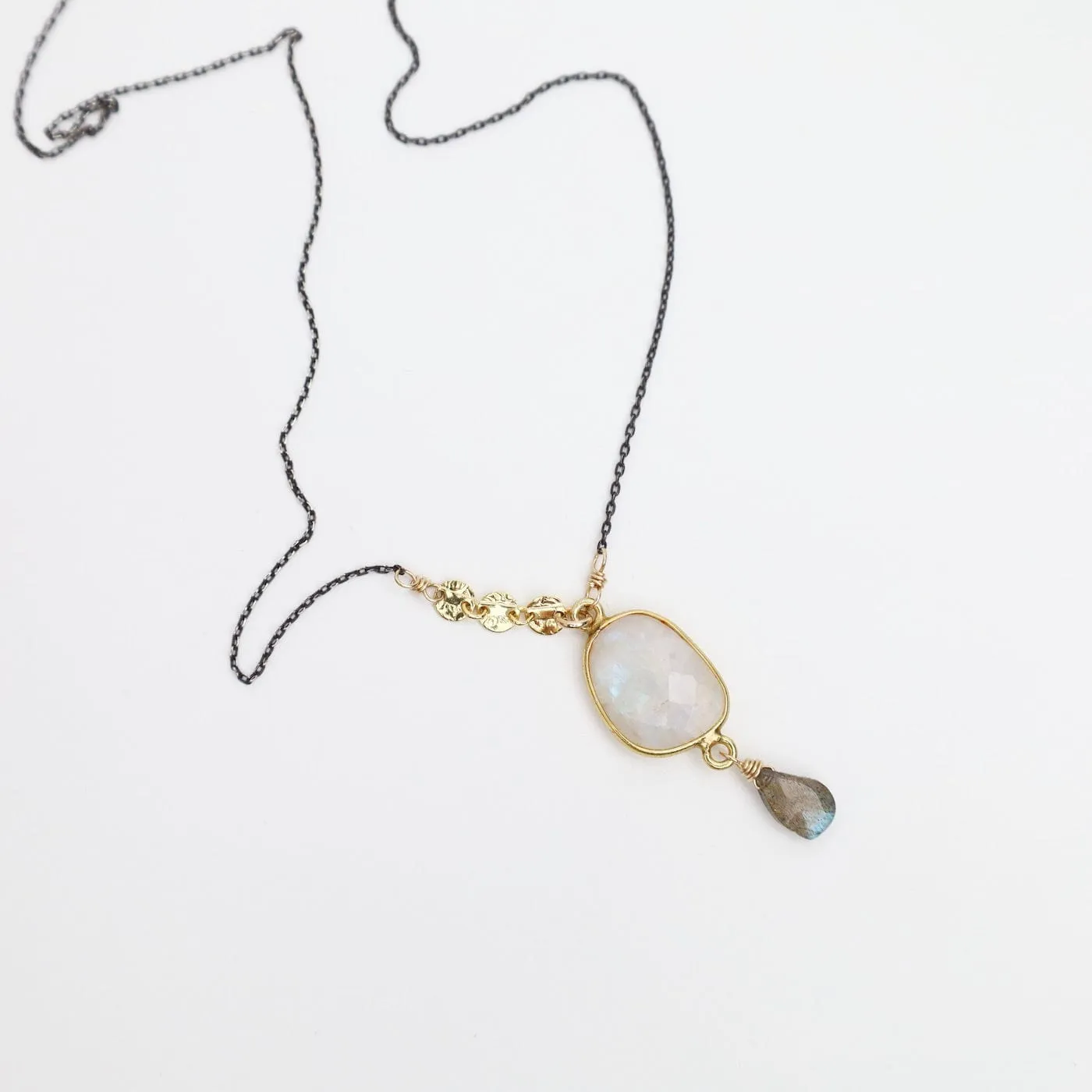 Two Tone Moonstone Slice Pendant Necklace