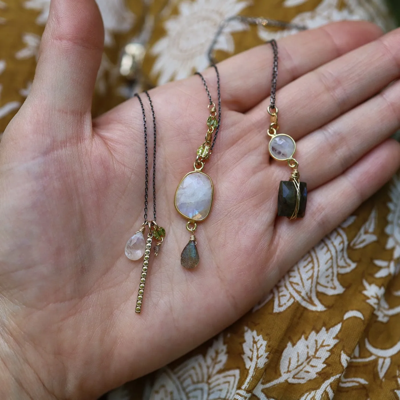 Two Tone Moonstone Slice Pendant Necklace