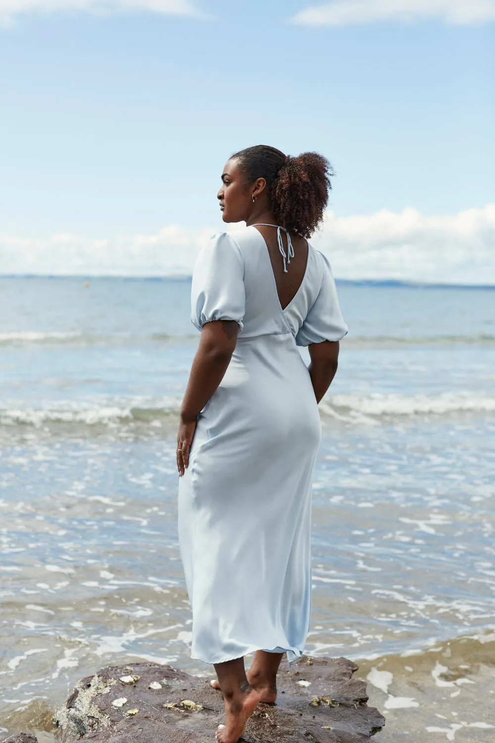 Uma Satin Dress Ice Blue