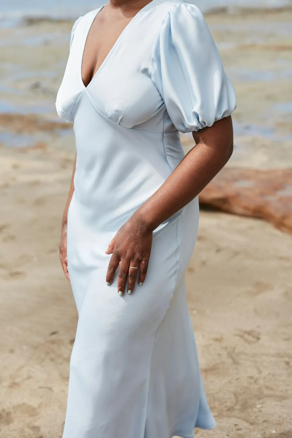 Uma Satin Dress Ice Blue