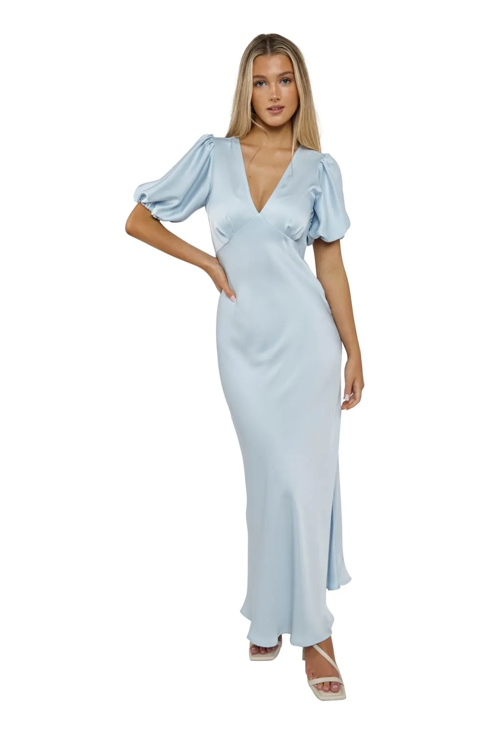 Uma Satin Dress Ice Blue