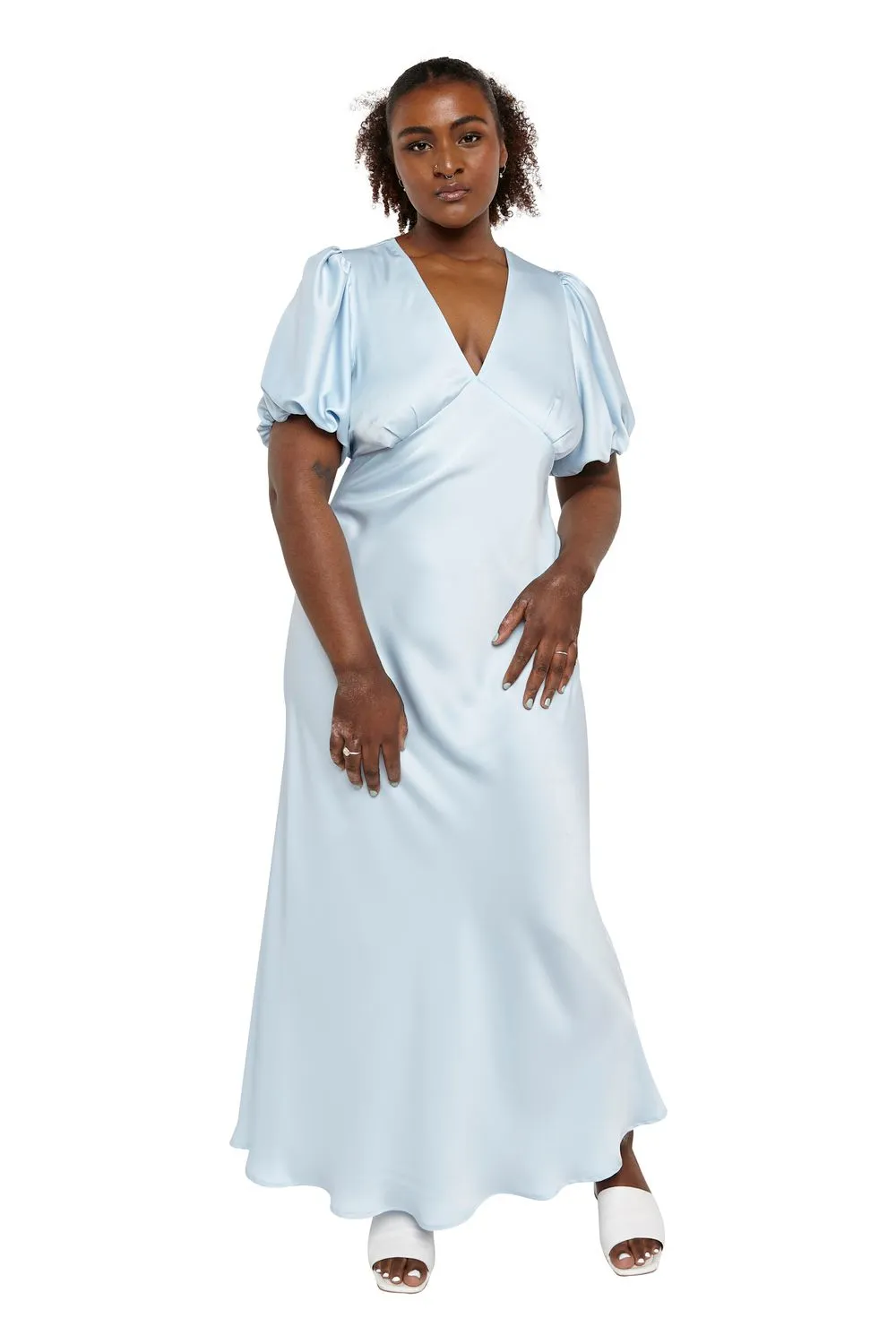 Uma Satin Dress Ice Blue