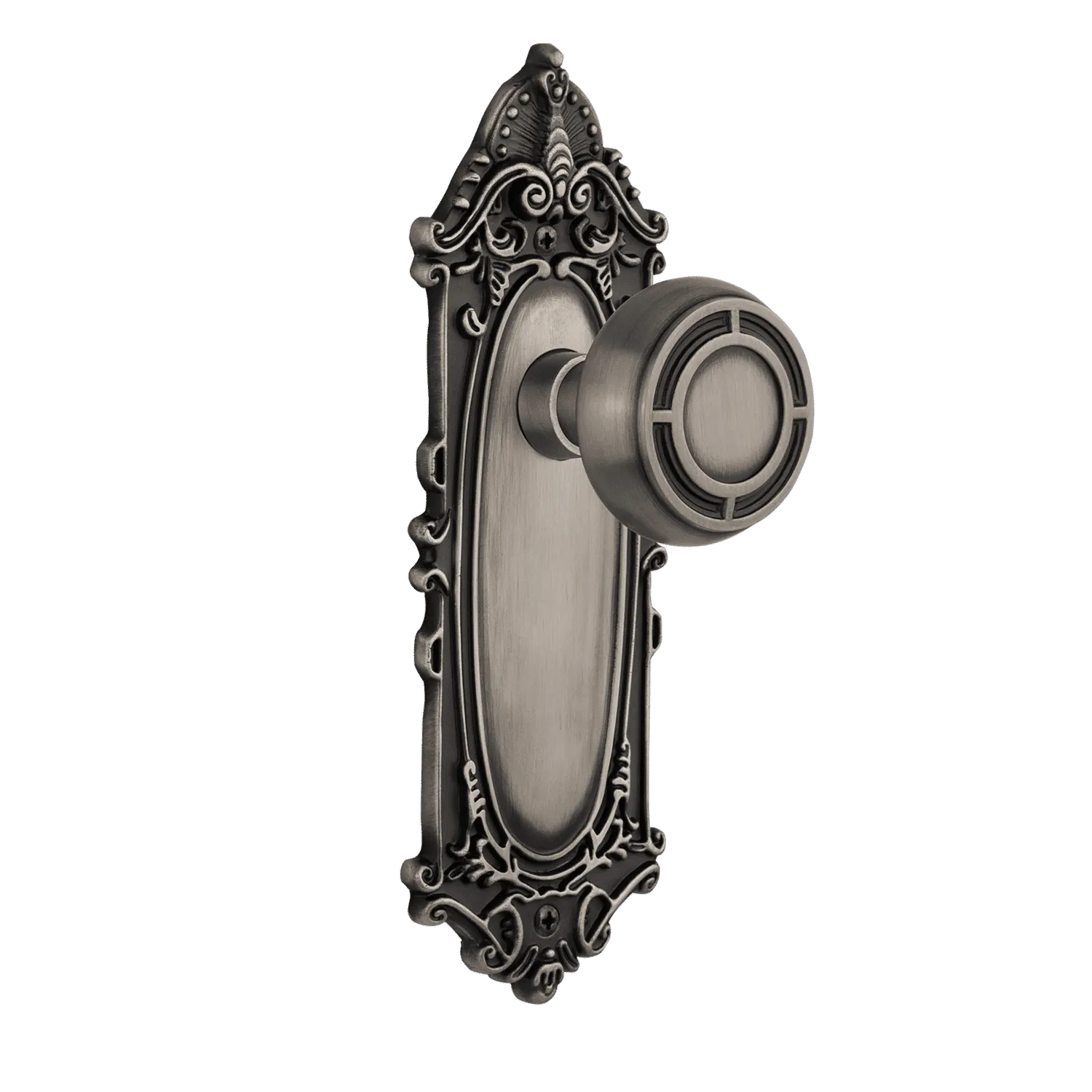 Victorian Long Plate with Mission Knob in Antique Pewter