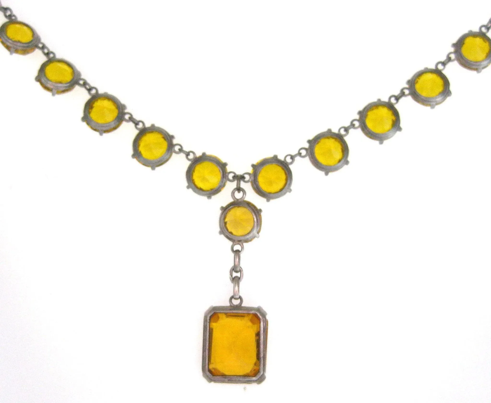 Vintage 1930s Art Deco Orange Amber Diamante Necklace