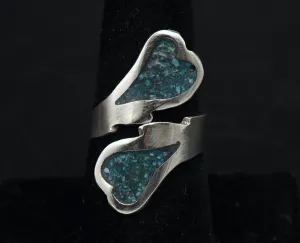 Vintage Handmade Sterling Silver Crushed Stone Bypass Ring - Size 7.5 
