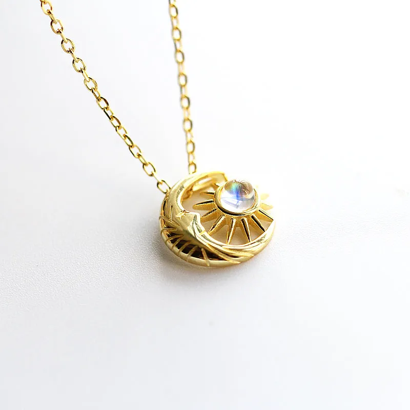 Vintage Moonstone Pendant Necklace Gold Plated Silver Handmade Gemstone Jewelry Gift for Women