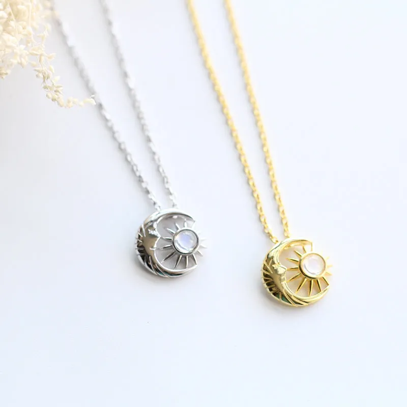 Vintage Moonstone Pendant Necklace Gold Plated Silver Handmade Gemstone Jewelry Gift for Women