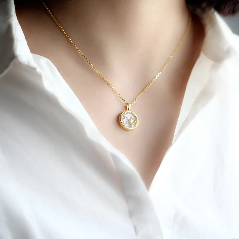 Vintage Moonstone Pendant Necklace Gold Plated Silver Handmade Gemstone Jewelry Women