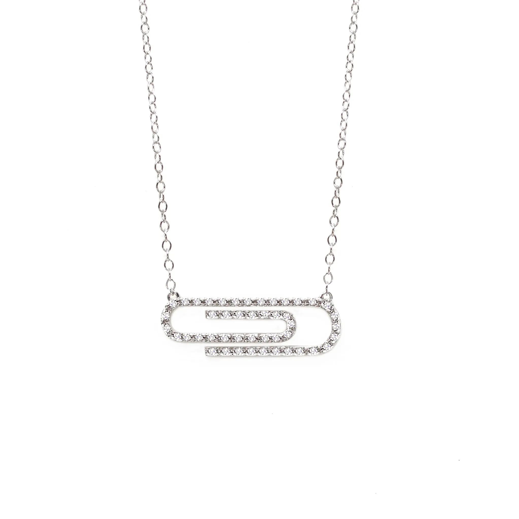 W/G Paper Clip Diamond Pendant 9ct