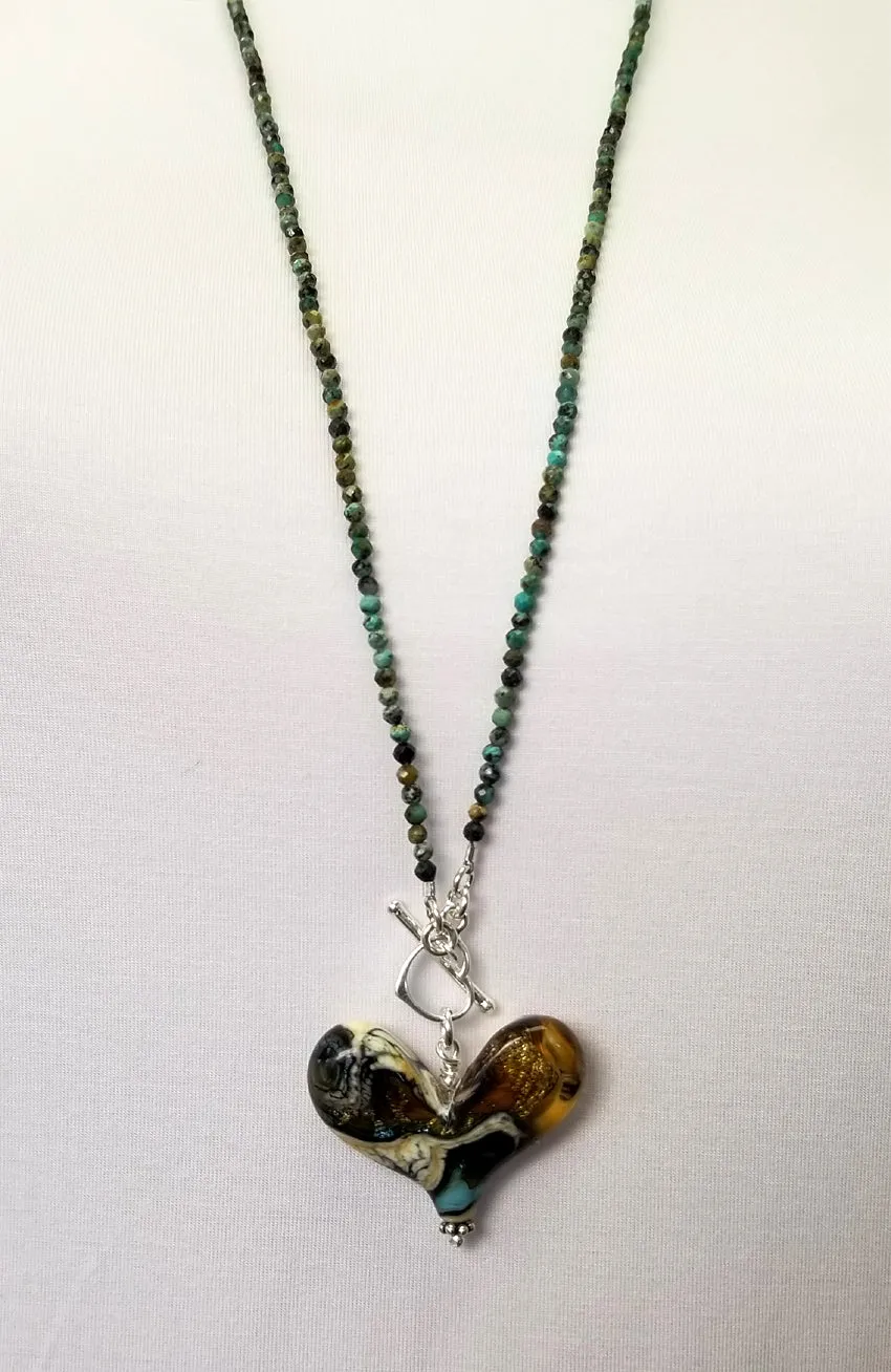 Worn Beadies Lampwork Heart with African Turquoise