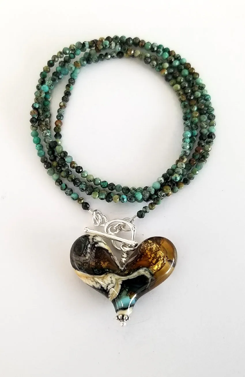 Worn Beadies Lampwork Heart with African Turquoise