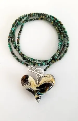 Worn Beadies Lampwork Heart with African Turquoise